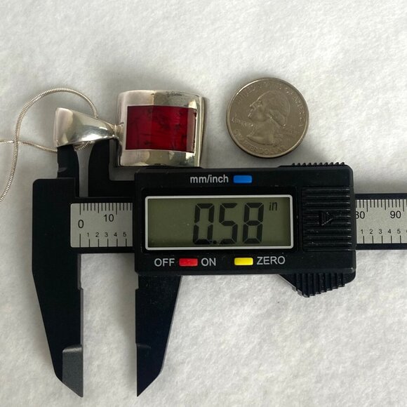 Solid Sterling Silver 925 Sim Red Jasper Pendant Necklace 19.5" Snake Chain - Picture 14 of 16